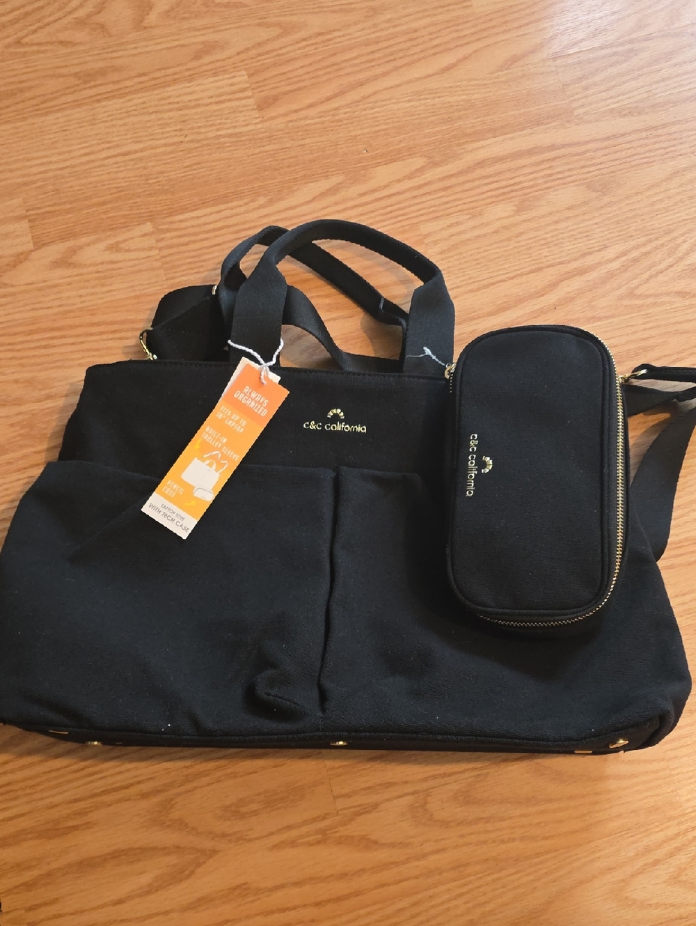C&C California Black Canvas Laptop Tote W/ Tech Case